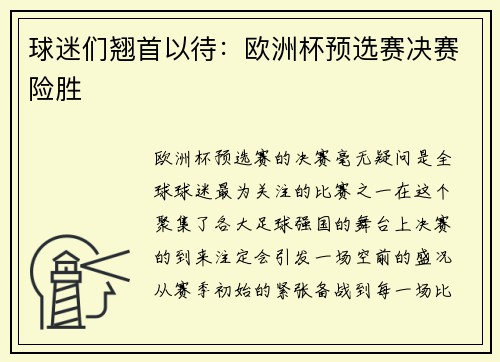 球迷们翘首以待：欧洲杯预选赛决赛险胜