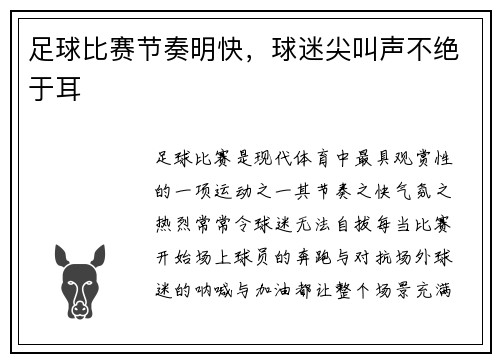足球比赛节奏明快，球迷尖叫声不绝于耳